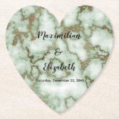 グリーンフェイク金ゴールド大理石 – エレガントな結婚式 ペーパーコースター (正面)