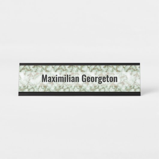 グリーンフェイク金ゴールド大理石 デスクネームプレート (正面)