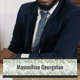 グリーンフェイク金ゴールド大理石 デスクネームプレート