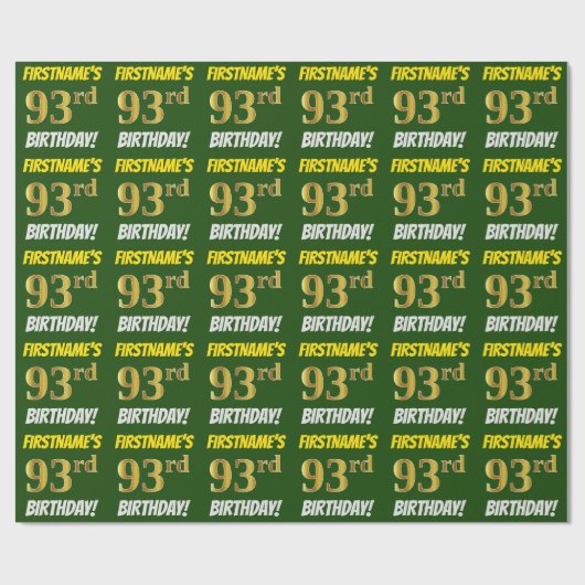 グリーンフェイク/模倣金ゴールド「93番目の誕生日」 ラッピングペーパー (フラット)