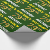 グリーンフェイク/模造金ゴールド「79誕生日」 ラッピングペーパー (角)