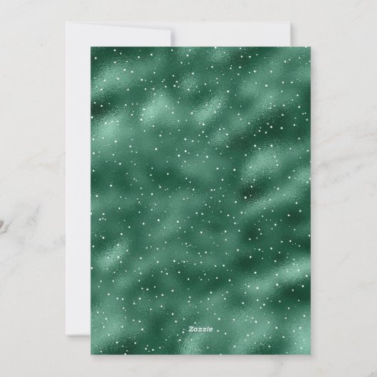 グリーンフォイルスクリプト雪フォトクリスマスカード シーズンカード (裏面)