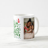 グリーンフォイルズメリークリスマスホリデーフォト コーヒーマグカップ (正面右)