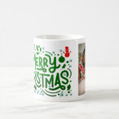 グリーンフォイルズメリークリスマスホリデーフォト コーヒーマグカップ (中央)