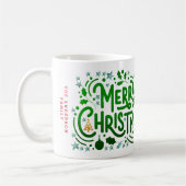 グリーンフォイルズメリークリスマスホリデーフォト コーヒーマグカップ (左)