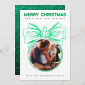 グリーンフォイルフェイクメリークリスマスフォトオーナメント シーズンカード (正面/裏面)