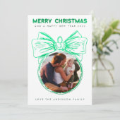 グリーンフォイルフェイクメリークリスマスフォトオーナメント シーズンカード (スタンド正面)