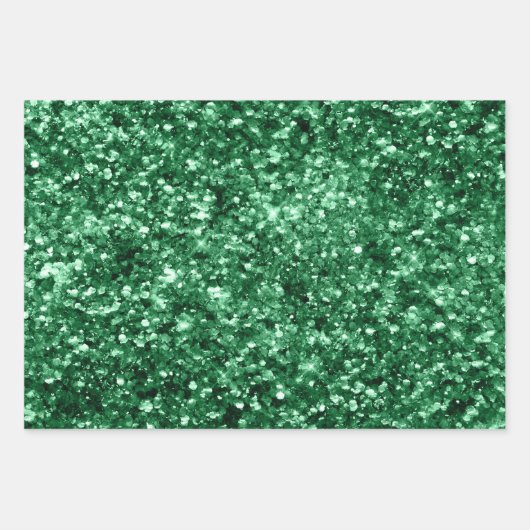 グリーンフォイルホリデーサテンとグリッタークリスマス ラッピングペーパーシート (正面2)
