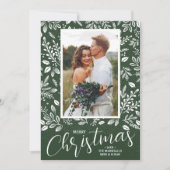 グリーンフォトの白いメリークリスマス シーズンカード (正面)