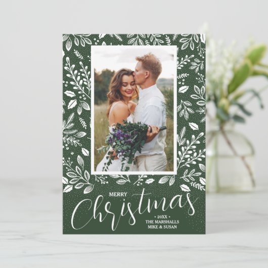 グリーンフォトの白いメリークリスマス シーズンカード (スタンド正面)