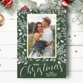 グリーンフォトの白いメリークリスマス シーズンカード