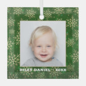 グリーンフォトの雪片 ガラスオーナメント (正面)