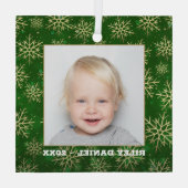 グリーンフォトの雪片 ガラスオーナメント (裏面)