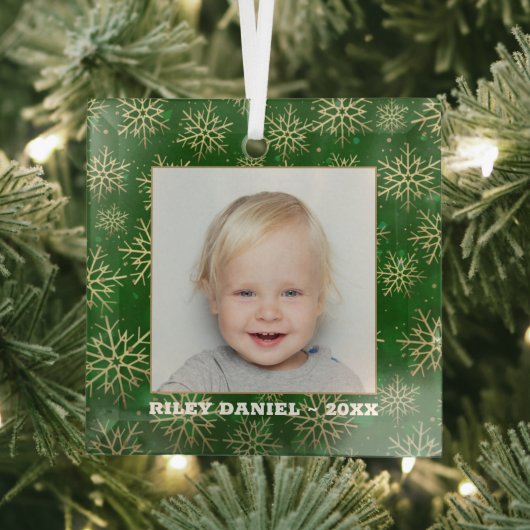 グリーンフォトの雪片 ガラスオーナメント (インサイチュ)