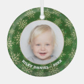 グリーンフォトの雪片 ガラスオーナメント (正面)