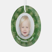 グリーンフォトの雪片 ガラスオーナメント (正面左)