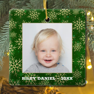 グリーンフォトの雪片 セラミックオーナメント