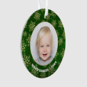 グリーンフォトアクリルに雪が降る オーナメント (正面)