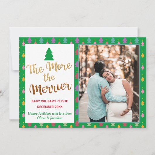 グリーンフォトクリスマスレインボーホリデー妊娠 案内状 (正面)