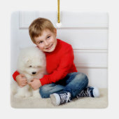 グリーンフォトコラージュパーソナライズされたキッズクリスマス セラミックオーナメント (裏面)