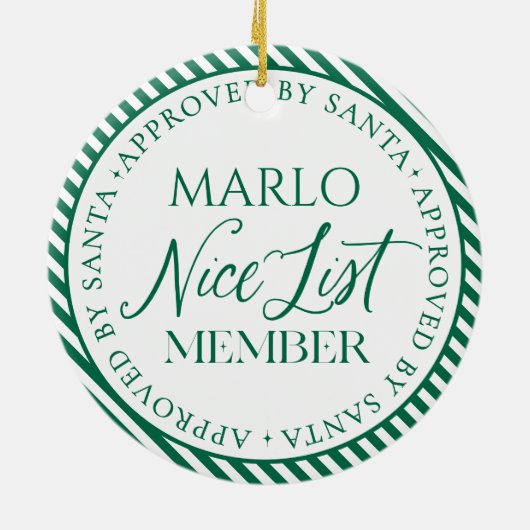 グリーンフォトサンタの素敵なリストメンバークリスマス セラミックオーナメント (裏面)