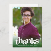 グリーンフォト卒業はっきりしたタイポグラフィモダン サンキューカード (正面/裏面)