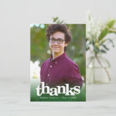 グリーンフォト卒業はっきりしたタイポグラフィモダン サンキューカード (スタンド正面)