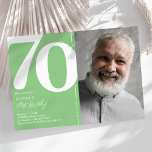 グリーンフォト70th誕生日パーティー 招待状<br><div class="desc">これらのトレンディーグリーンバースデーパーティ招待状で70歳の誕生日バッシュで永遠の思い出を作成！大きなセリフはっきりしたフォントを搭載し、「70」の数字、誕生日の男の子/女の子の写真モダンと、パーソナライズする簡単であるテンプレートを示し、これらの招待状は大事な行事の精神を取り込む。そのユニークデザインで、これらの種類の1つの招待状は、忘れられないお祝いのためにあなたの友人や家族を興奮させるに違いない。だから、完璧な招待を求め大切て、これ以上の時間を無駄にしないでくださエレガントい。これらの70番目のバースデーパーティ招待状は、この重要な大事な行事のための完璧なオフ祝オフである。これらの特別な招待状で一生を過ごす思い出を作り、この節目の誕生日を忘れられない経験にする。</div>