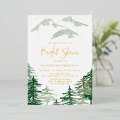 グリーンフォレストウォーターカラーウッドランドブライダルシャワー 箔招待状 (立ち正面)