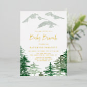 グリーンフォレストウォーターカラーウッドランドベビーブランチ 箔招待状 (立ち正面)