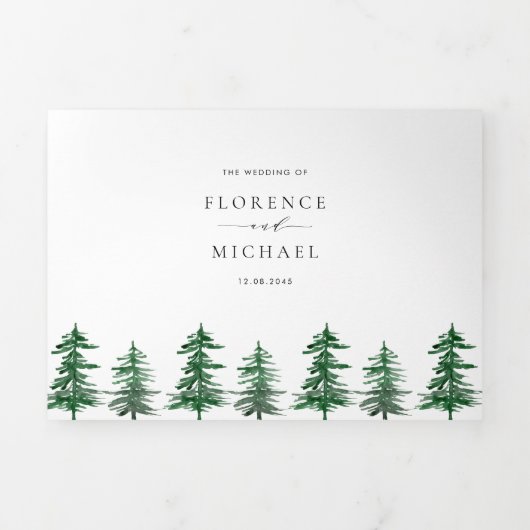 グリーンフォレストウォーターカラー春ウッドランド結婚ズ 三つ折り招待状 (カバー)
