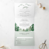 グリーンフォレストウォーターカラー春ウッドランド結婚ズ 三つ折り招待状 (内部)