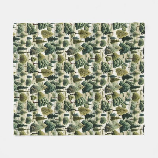 グリーンフォレストボタニカルプリントイラストレーション フリースブランケット (正面(横))