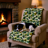 グリーンフォレストボタニカルプリントイラストレーション フリースブランケット