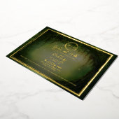 グリーンフォレストライトエレガントなウェディングフォト金ゴールド 箔招待状 (回転した状態)