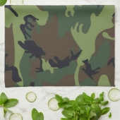 グリーンフォレスト軍隊迷彩柄 キッチンタオル (折り畳み)