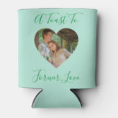 グリーンフォーエバーラブフォトハート結婚フレーム 缶クーラー (正面)