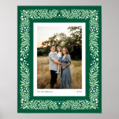 グリーンフォークアートフローラフレームカスタム文字 ポスター (正面)