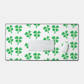 グリーンフォークローバ葉ーホワイト デスクマット (キーボード&マウス)