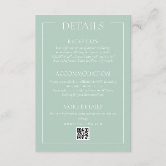 グリーンフォーマルの結婚詳細エンクロージャカード エンクロージャーカード (正面)