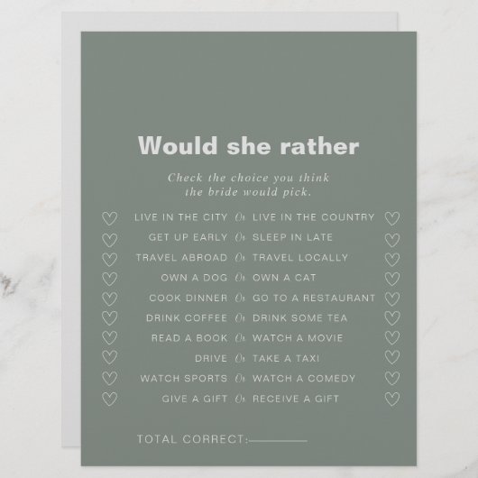 グリーンフォーマルは、むしろブライダルシャワーゲーム (正面/裏面)