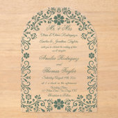 グリーンフォーマルフローラ結婚ズ アクリル招待状 (正面)