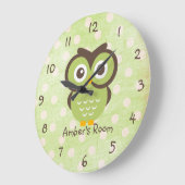 グリーンフクロウパーソナライズされたベッドルーム ラージ壁時計 (傾斜)