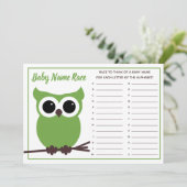 グリーンフクロウベビー名レースベビーシャワーゲーム 招待状 (スタンド正面)