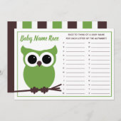 グリーンフクロウベビー名レースベビーシャワーゲーム 招待状 (正面/裏面)