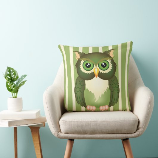 グリーンフクロウ綿装飾用クッション、20インチx 20インチ クッション (椅子)