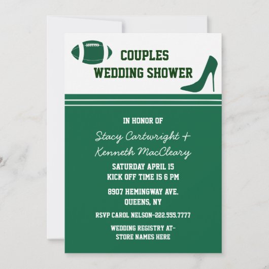 グリーンフットボールをテーマにしたウェディングシャワー招待状 招待状 (正面)