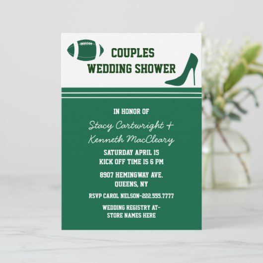 グリーンフットボールをテーマにしたウェディングシャワー招待状 招待状 (スタンド正面)