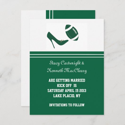 グリーンフットボールウェディングセーブザデートのお知らせ 招待状 (正面/裏面)