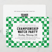 グリーンフットボールチェック選手権ゲーム時計パーティー 招待状 (正面/裏面)